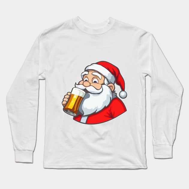 Santa Claus Drinking Beer Long Sleeve T-Shirt by IDesign23